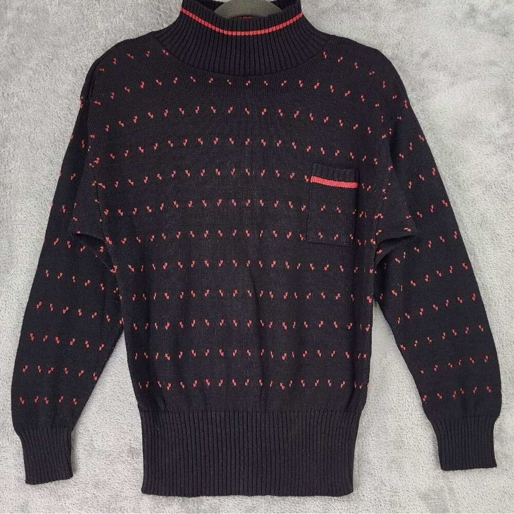 Thermo Jac Sweater Womens Small Black Red High Neck Long‎ Sleeve 80s Vintage Top